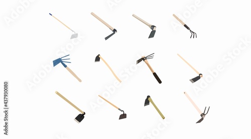 Set of Hoes. Vector Isolated Set of illustration sof different hoes photo