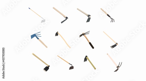 Set of Hoes. Vector Isolated Set of illustration sof different hoes