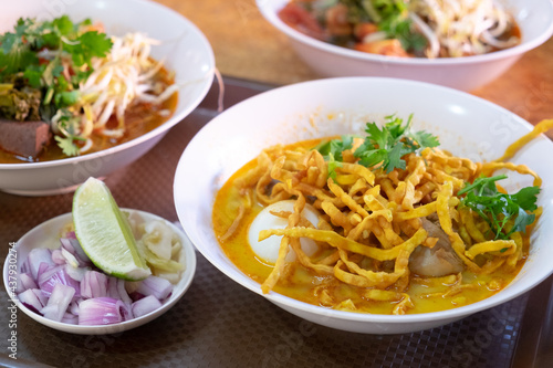 Curried Noodle Soup with Chicken Thailand. Food and Drink