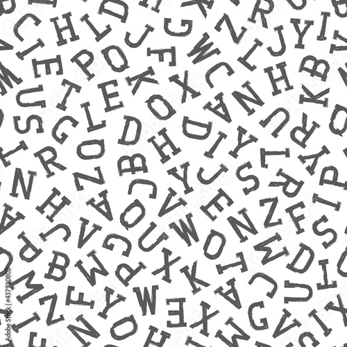 Vector seamless alphabet pattern with mosaic latin letters. White repeatable unusual background. Fashion trendy design