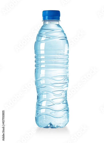 blue plastic water bottle isolated photo