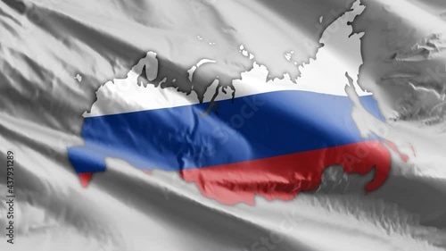 Russian Map on flag. Map of Russia. Russia on Flag. Animated 4k Russian Map. European Flag. Slo-mo Russian Map and Flag Waving. Travel. Moscow. photo