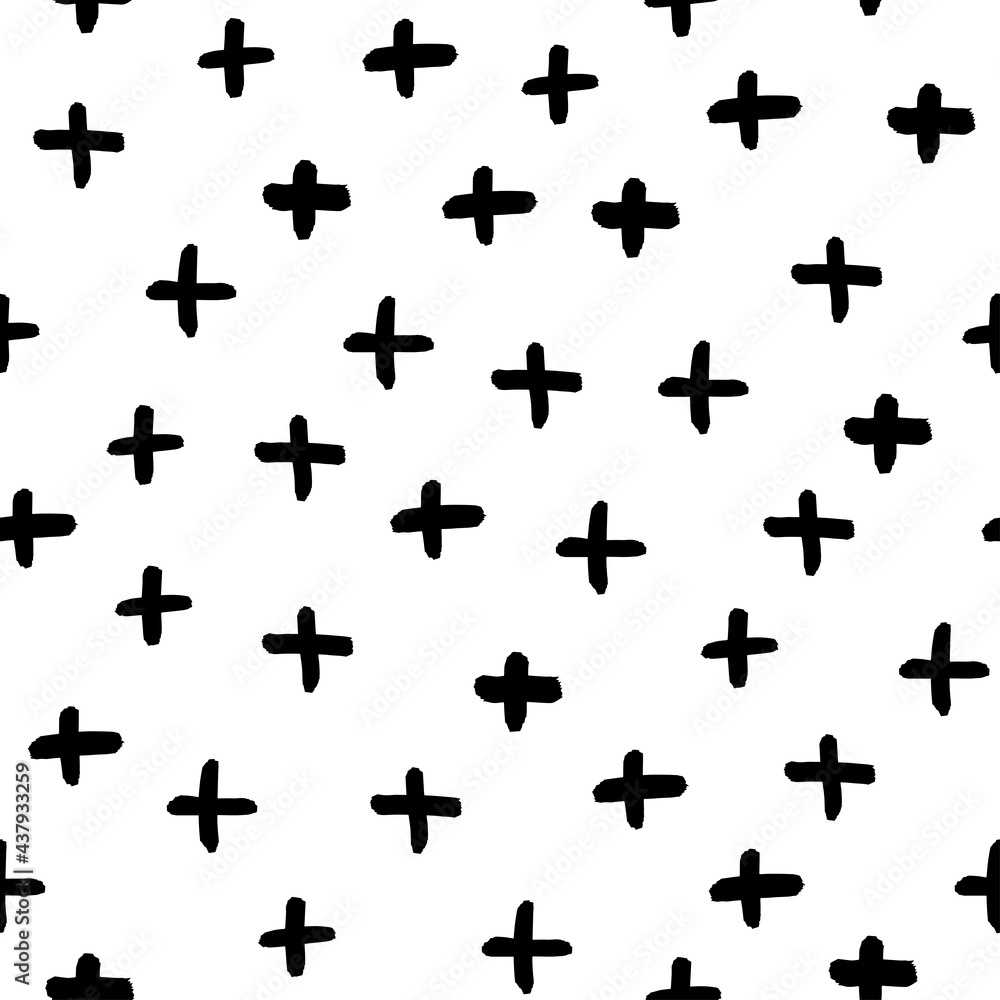 Seamless pattern with black crosses and white background.