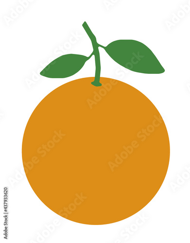 Minimalist illustration of an orange with stem and two leaves