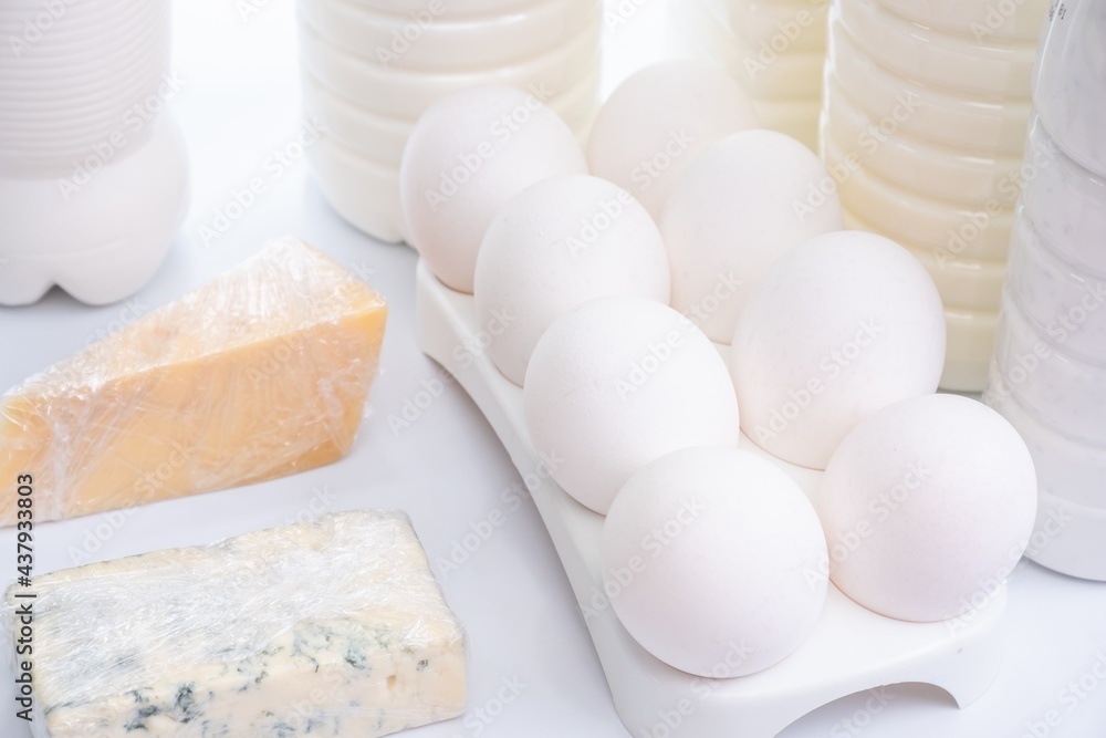 Milk eggs cheese fresh refrigerator. diet food Milk eggs cheese fresh refrigerator. diet food