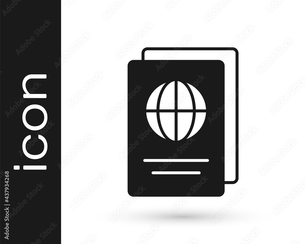 Black Passport with biometric data icon isolated on white background. Identification document. Vector Black Passport with biometric data icon isolated on white background. Identification document. Vector