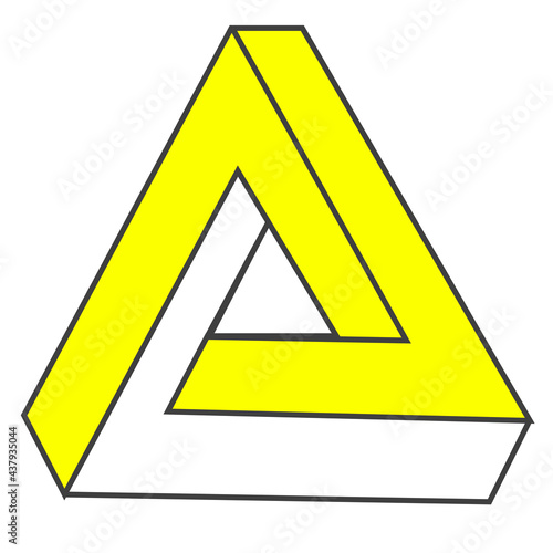An Impossible 3D triangle optic illusion in yellow colors on white background