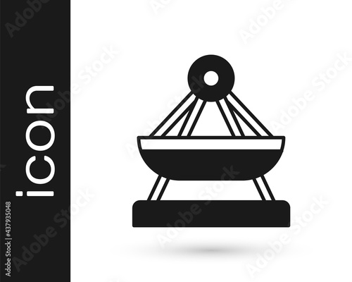 Black Boat swing icon isolated on white background. Childrens entertainment playground. Attraction riding ship, swinging boat. Amusement park. Vector