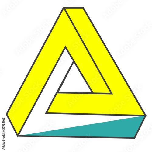 An Impossible 3D triangle optic illusion in yellow and blue colors on white background