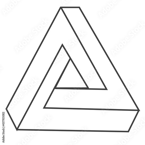 An Impossible 3D triangle optic illusion on white background