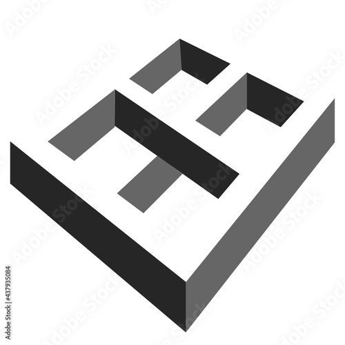 3d optical illusion in shape of window with black and gray colors on white background