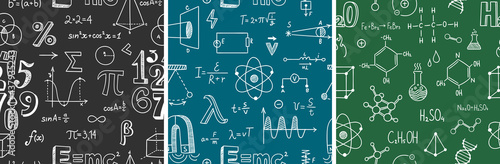 Obraz na plátně Seamless pattern with school subjects - math, physics, chemistry