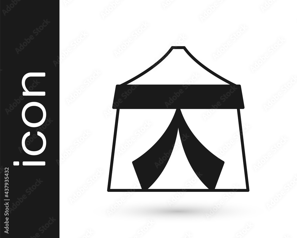 Black Circus tent icon isolated on white background. Carnival camping tent. Amusement park. Vector Black Circus tent icon isolated on white background. Carnival camping tent. Amusement park. Vector