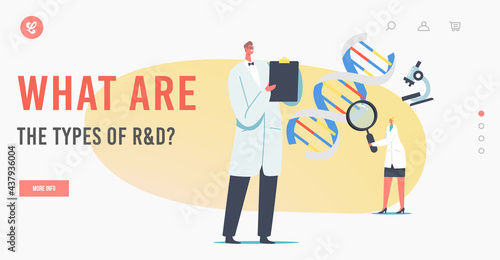Laboratory Research and Development Landing Page Template. Medicine Technology Genetic Test. Scientists Working with Dna
