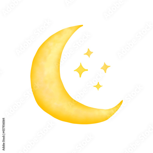Fototapeta Isolated watercolor crescent moon on white background.