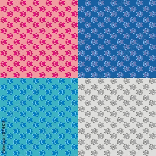 Wallpaper, set of four backgrounds with dog paws, different color variants, vector