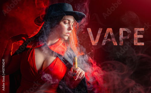 Vape girl in red dress. Мap...