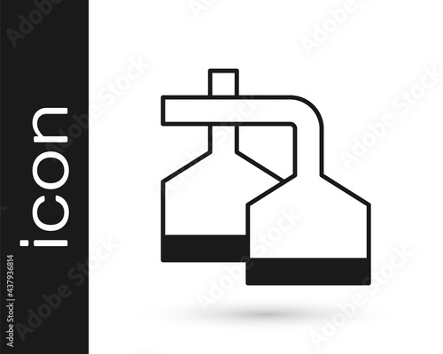 Black Traditional brewing vessels in brewery icon isolated on white background. Beer brewing process. Distillery plant, brewery. Vector