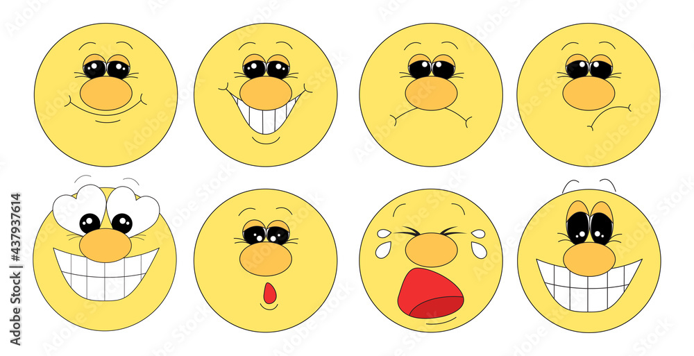 Fototapeta premium Set of Emoji. Set of Emoticons. Isolated vector illustration on white background