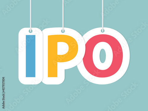 IPO (Initial Public Offering) made with colorful hanging letters- vector illustration