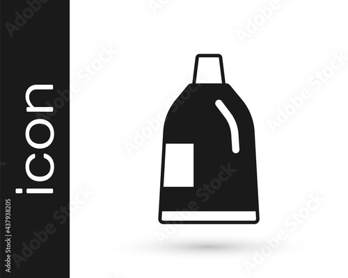 Black Plastic bottle for laundry detergent, bleach, dishwashing liquid or another cleaning agent icon isolated on white background. Vector