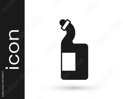 Black Dishwashing liquid bottle icon isolated on white background. Liquid detergent for washing dishes. Vector