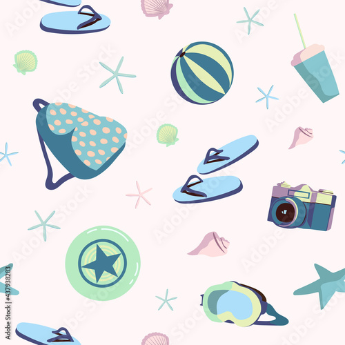 Beach elements vector seamless background pattern
