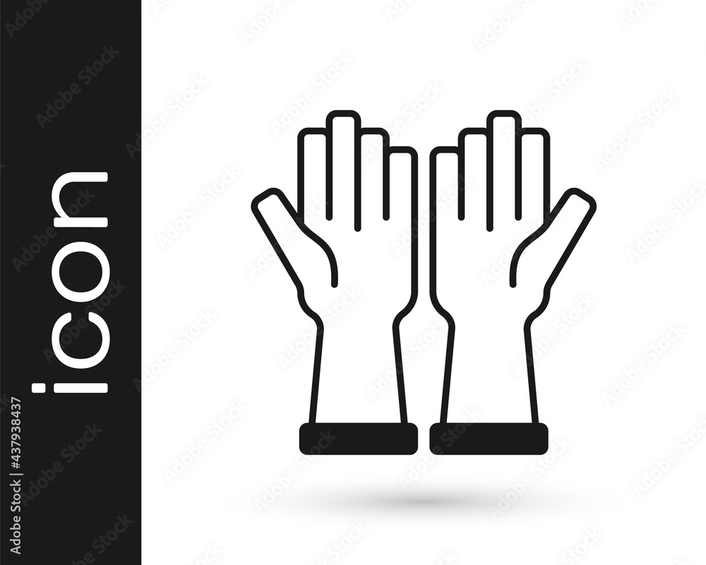 Black Rubber gloves icon isolated on white background. Latex hand protection sign. Housework cleaning equipment symbol. Vector Black Rubber gloves icon isolated on white background. Latex hand protection sign. Housework cleaning equipment symbol. Vector