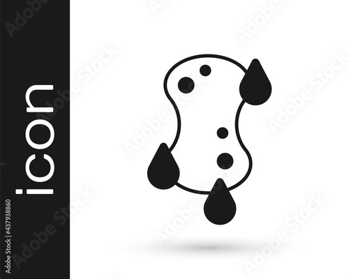 Black Sponge icon isolated on white background. Wisp of bast for washing dishes. Cleaning service logo. Vector