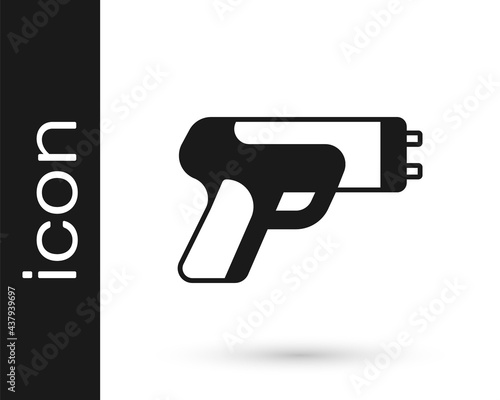 Black Police electric shocker icon isolated on white background. Shocker for protection. Taser is an electric weapon. Vector