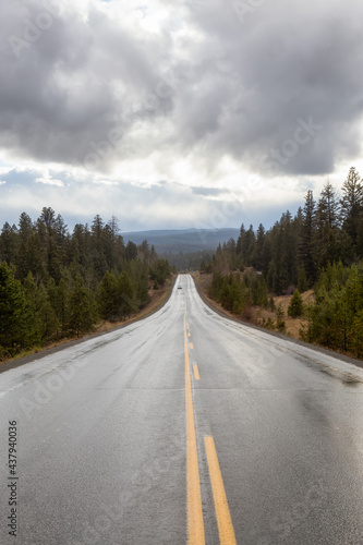 Scenic Road in the country side during a rainy stormy day. Taken between Merritt and Kamloops, British Columbia, Canada. © edb3_16
