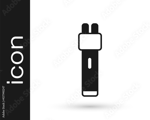 Black Police electric shocker icon isolated on white background. Shocker for protection. Taser is an electric weapon. Vector