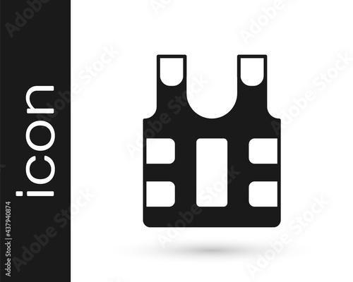 Black Bulletproof vest for protection from bullets icon isolated on white background. Body armor sign. Military clothing. Vector