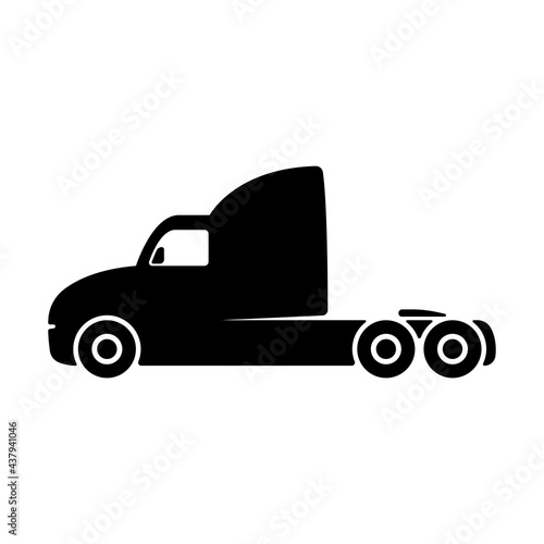 Truck tractor icon. Trunk car. Black silhouette. Side view. Vector simple flat graphic illustration. The isolated object on a white background. Isolate.