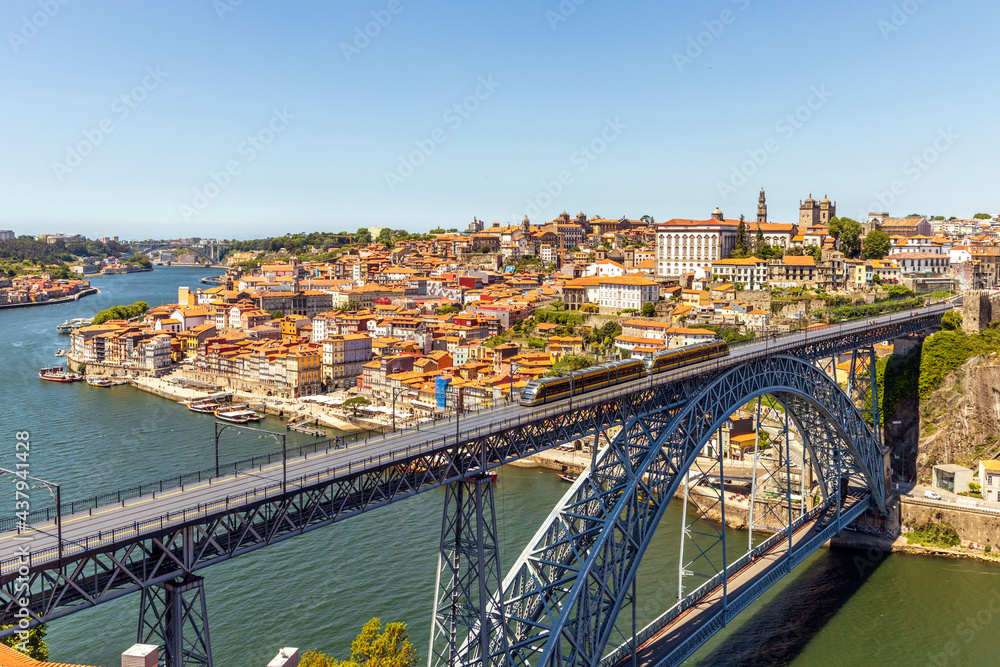 Beautiful panorama of Porto with famous bridge in the foreground, Portugal