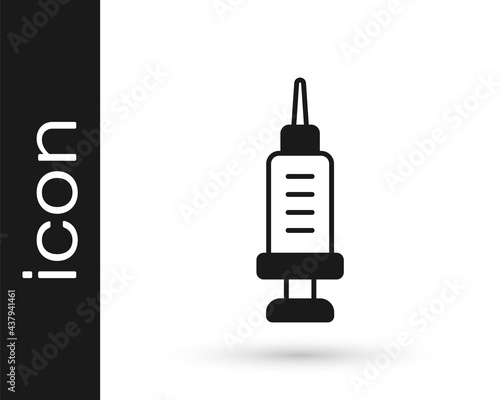 Black Addiction to the drug icon isolated on white background. Heroin, narcotic, addiction, illegal. Sick junkie with a syringe and medical pills. Vector