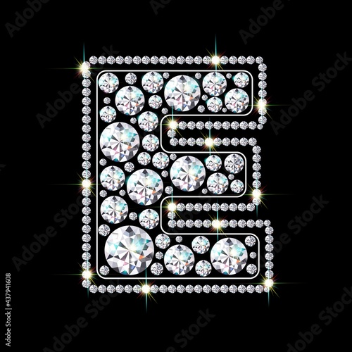 Letter E made from sparkling diamonds vector eps 10