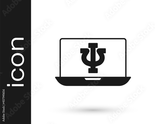 Black Online psychological counseling distance icon isolated on white background. Psychotherapy, psychological help, psychiatrist online consulting. Vector