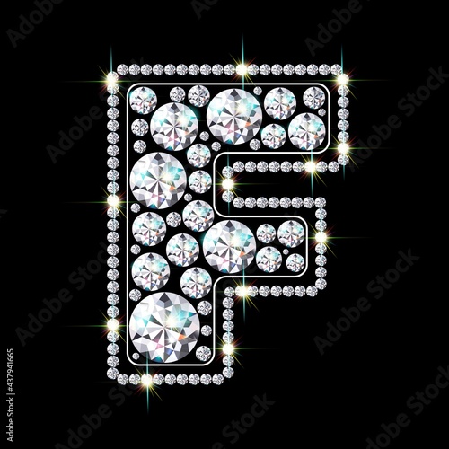 Letter F made from sparkling diamonds vector eps 10