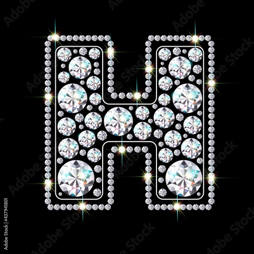 Letter H made from sparkling diamonds vector eps 10