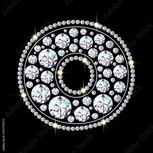 Letter O made from sparkling diamonds vector eps 10