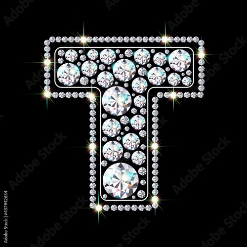 Letter T made from sparkling diamonds vector eps 10