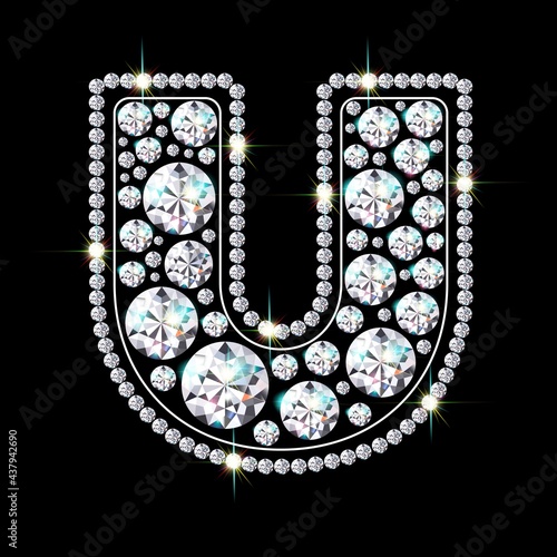 Letter U made from sparkling diamonds vector eps 10