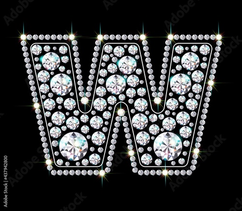 Letter W made from sparkling diamonds vector eps 10