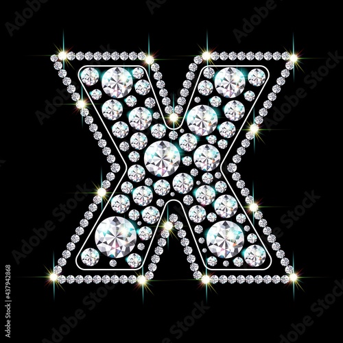Letter X made from sparkling diamonds vector eps 10