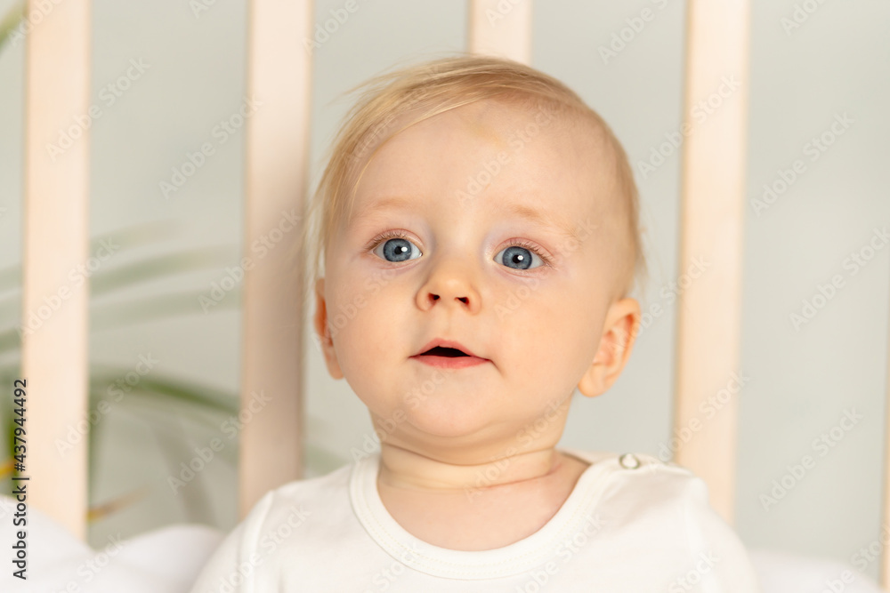 portrait of a baby boy blonde with blue eyes