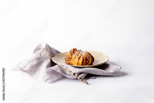 Delicious Swedish Cinnamon Buns, Kanelbullar. Sweet pastry. 