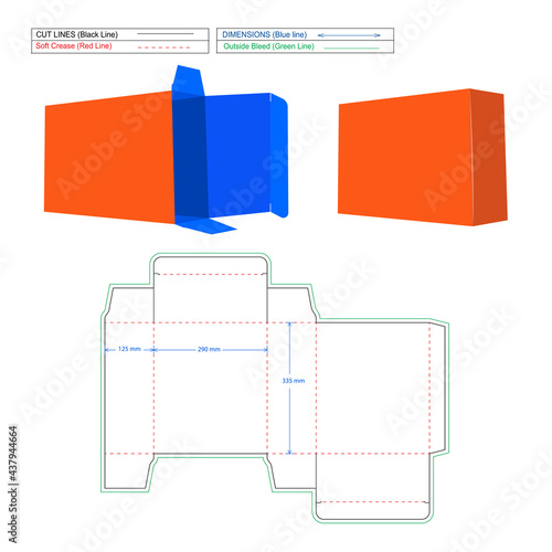Tuck End box, reverse tuck end box Resizable and editable vector file with Dieline template and 3D render box