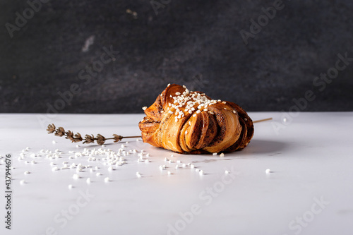 Delicious Swedish Cinnamon Buns, Kanelbullar. Sweet pastry. 