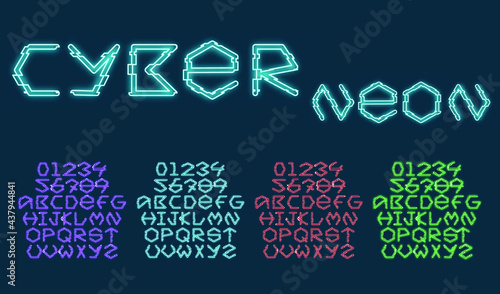 Cyber neon glitch font. Futuristic concept. Vector Illustration.